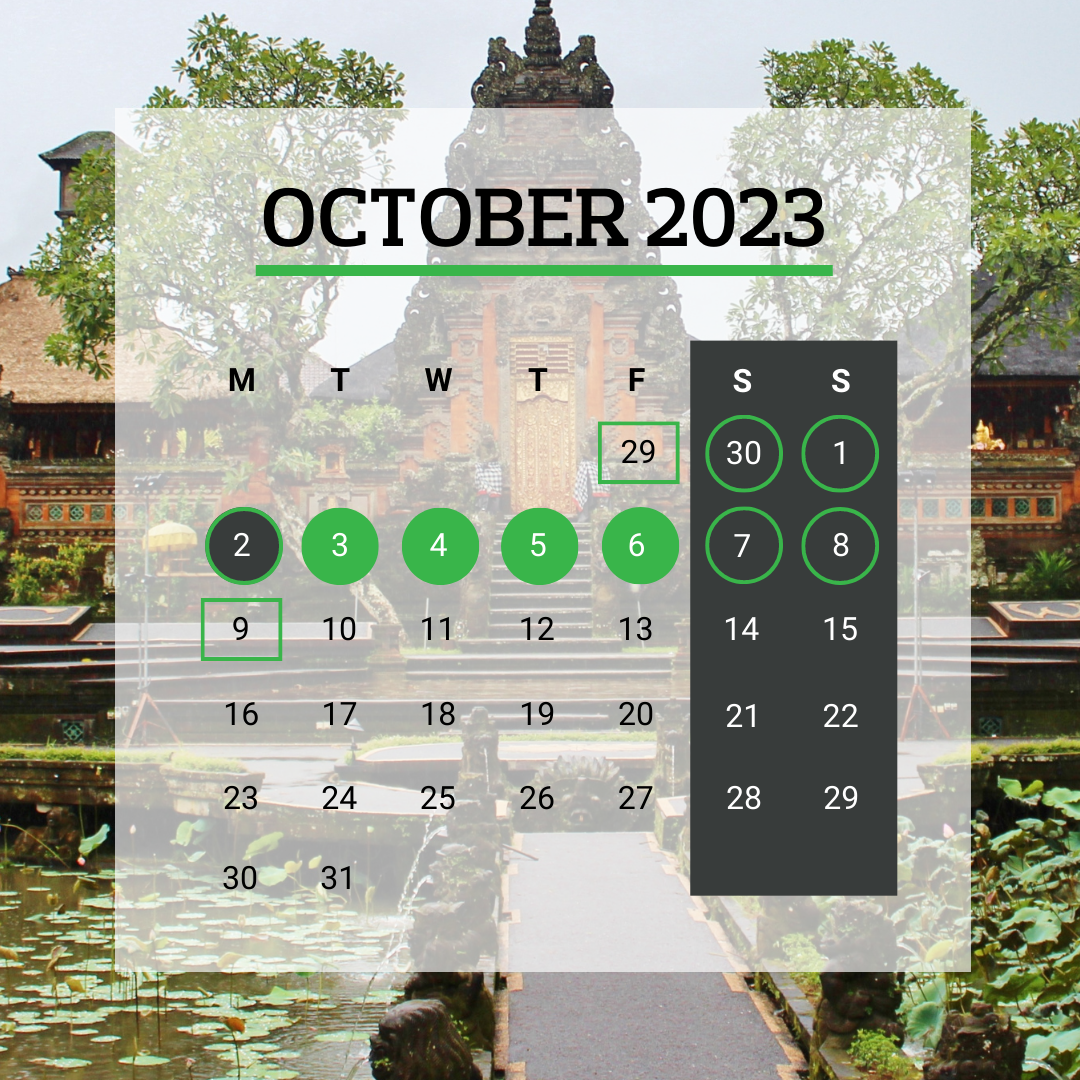 October Annual Leave Hacks Calendar 2023