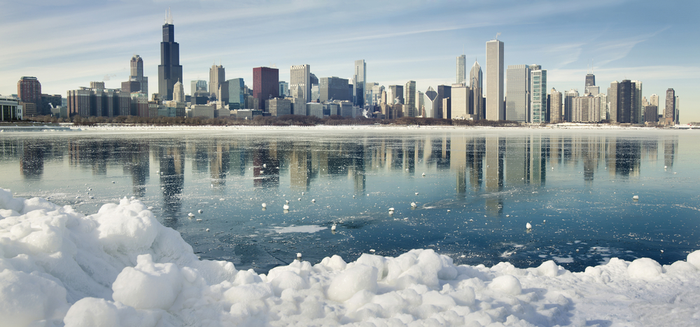 Frozen Chicago cityscape