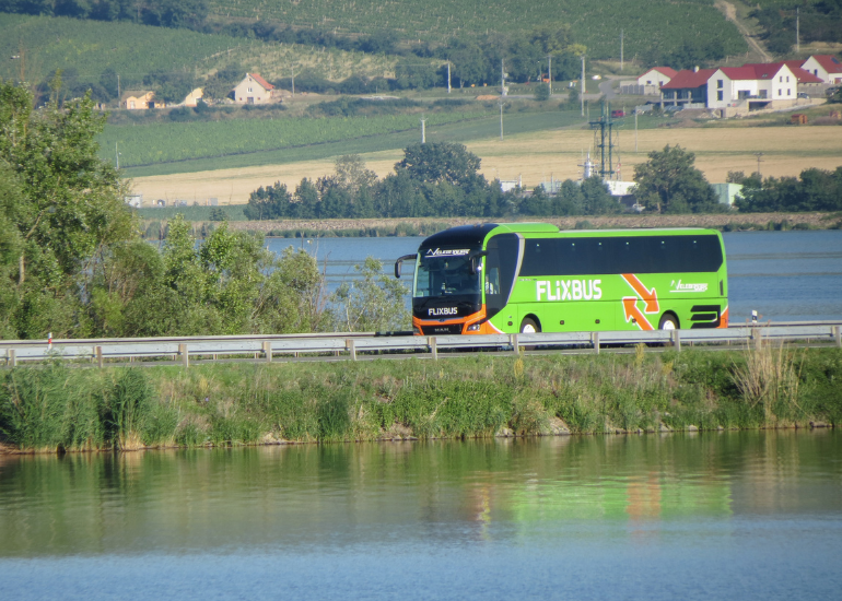 Green Flixbus driving through Czech Republic
