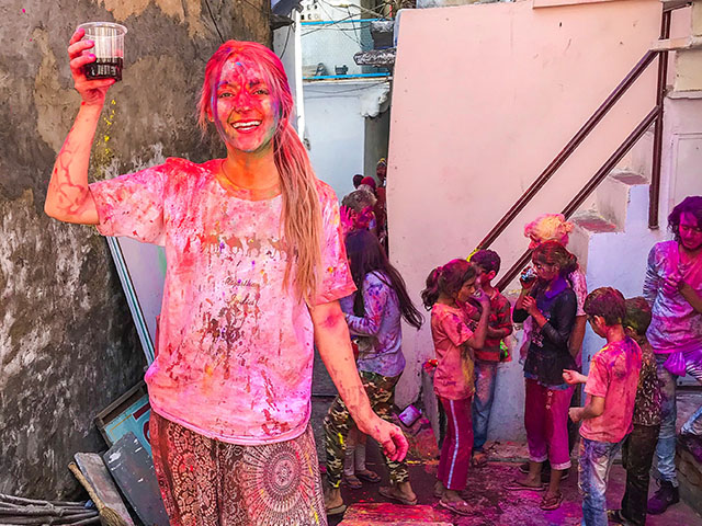 Woman celebrating Holi Festival 