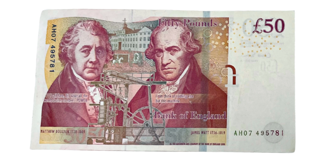 Old 50 pound GBP paper banknote