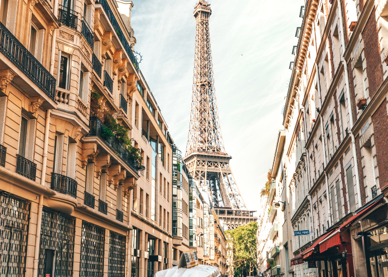 Rue de l'Université framing the Eiffel Tower in Paris