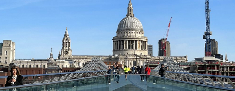 St Paul’s Cathedral from Millennium Bridge, England. Photo by Lily Harris.