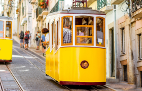 Iconic Lisbon Yellow Tram, Portugal